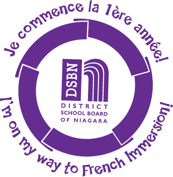 DSBN French Immersion logo with the text “Je commence la 1ère année! I’m on my way to French Immersion!”