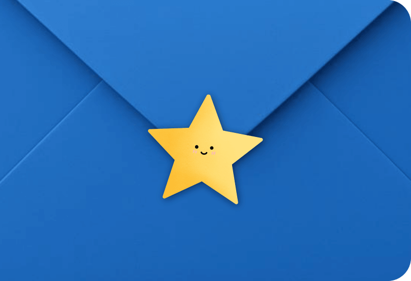 Yellow star illustration on a blue envelope background.